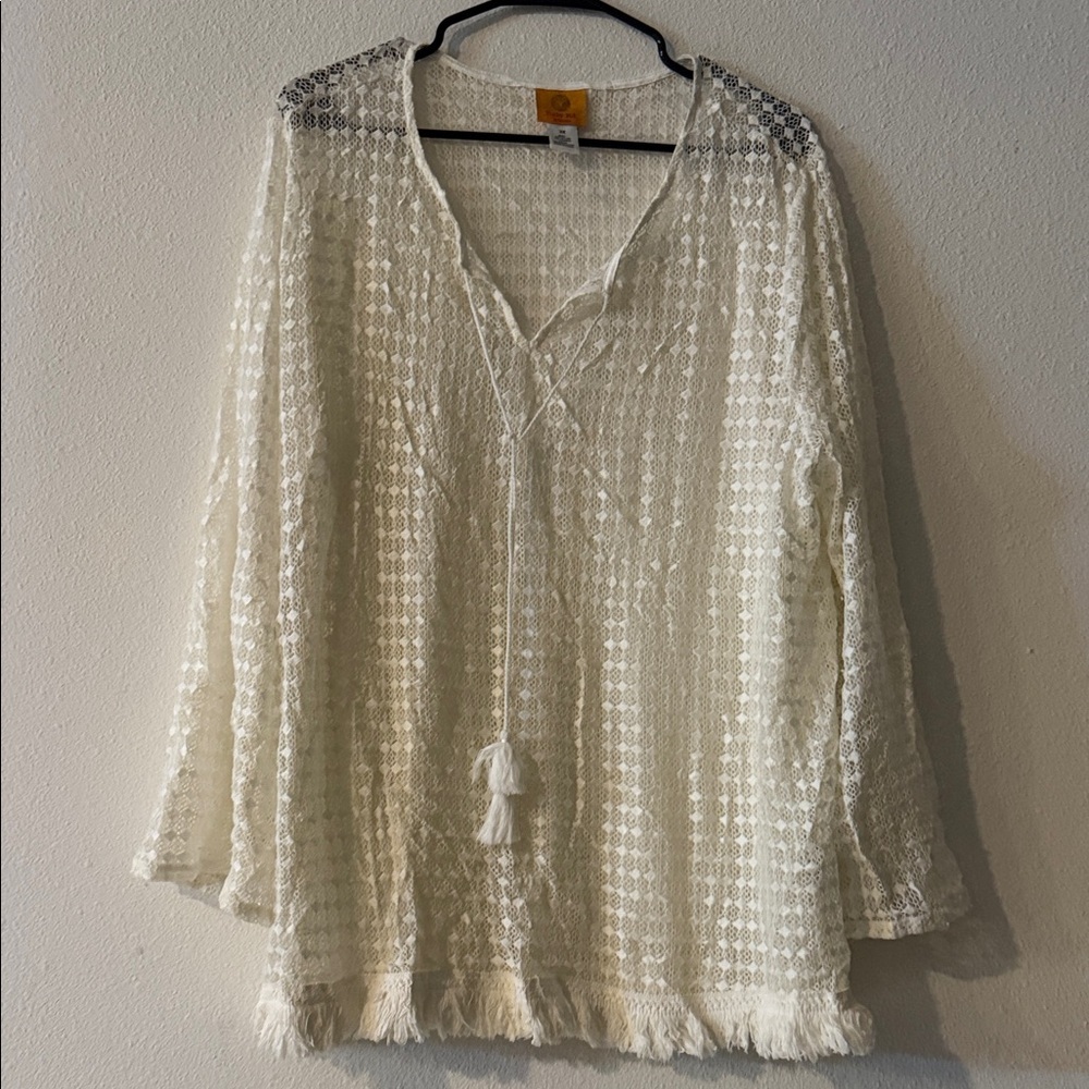 Ruby Rd. Cream Lace Tunic with Tassels